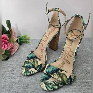 Beautiful Sam Edelman Yaro Palm Print Block Heels, Green,‎ Beige